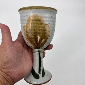 Handcrafted Pottery Goblet Cup/Chalice with Glazed Speckled Art Stone 7" Flower